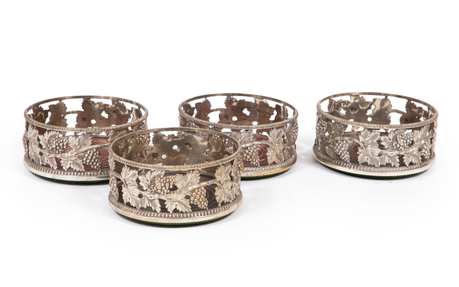 Set of Four Vintage Motif Silverplate Decanter Coasters (1 of 2)