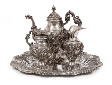 Continental .833 Fine Silver Coffee Service in the Baroque Taste