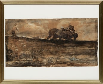 Louie Johnson Jones, British 1856-1922, "Tending the Field", watercolor on paper