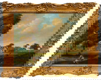 Continental School 19th c., "Felling a Tree", oil on canvas