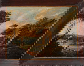 Continental School c. 1840s, "Landscape with Ruins of a Church", oil on canvas