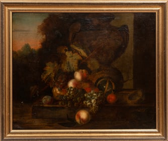 Continental School 19th c., "Still Life with Fruit and Urn", oil on canvas