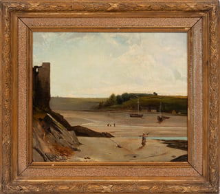 Continental School 19th c., "Boats on the Shore during Low Tide", oil on canvas