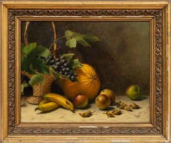British School 1908, "Still Life with Fruit", oil on canvas