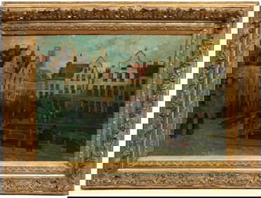 Continental School early 20th c., "Town Square", oil on canvas