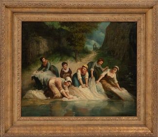 Continental School 19th c., "The Washerwomen", oil on canvas