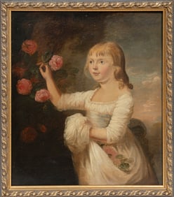 Continental School 19th c., "Young Girl with Pink Roses", oil on canvas