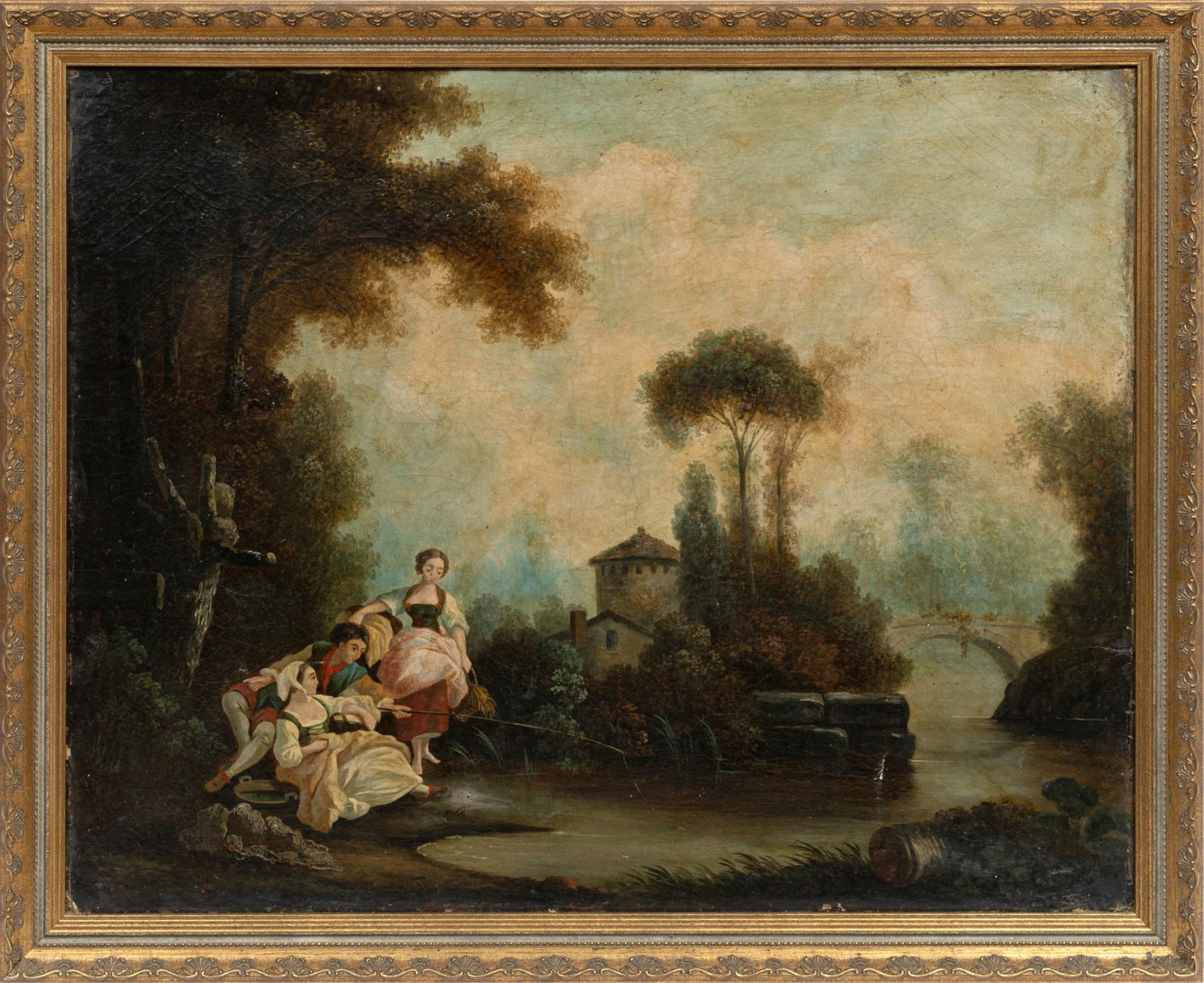 Continental School 19th c., ?Landscape with Three Figures Fishing?, oil on canvas (1 of 3)
