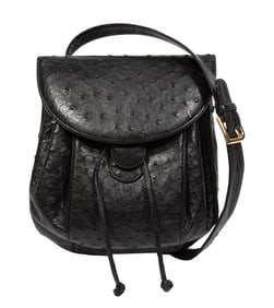 Vintage Judith Leiber Black Ostrich Leather Shoulder Bag