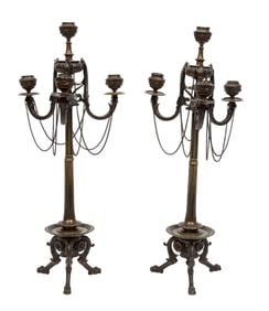 Pair of Antique French Bronze Four-Light Candelabra