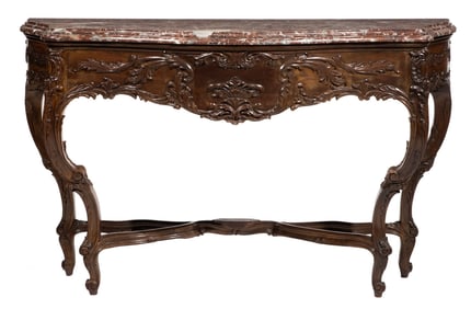 French Regence'-Style Carved Mahogany Console Table