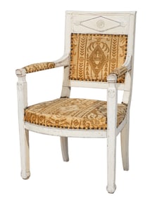 French Empire-Style Creme Peinte Fauteuil