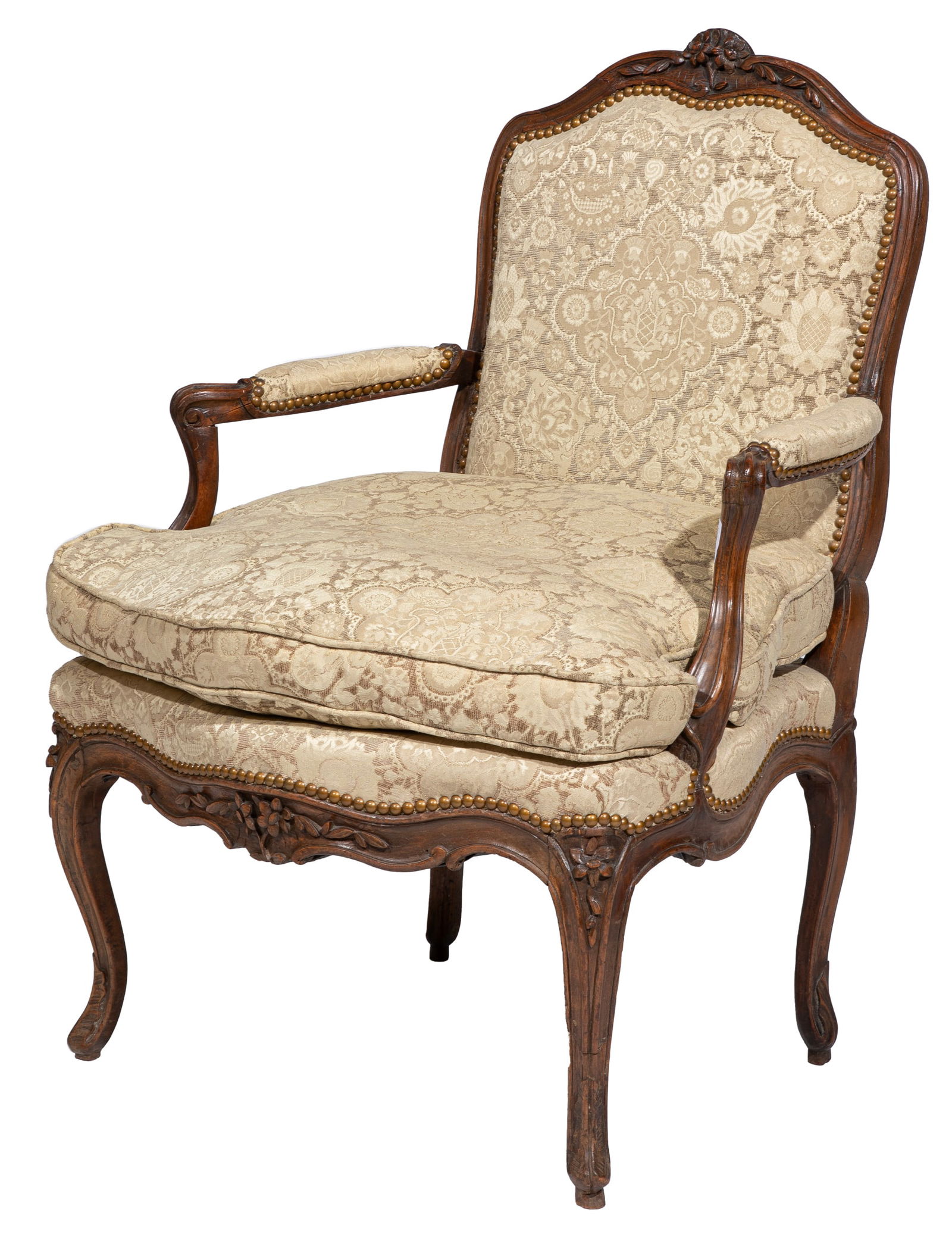 Louis XV-Style Carved Walnut Fauteuil (1 of 4)