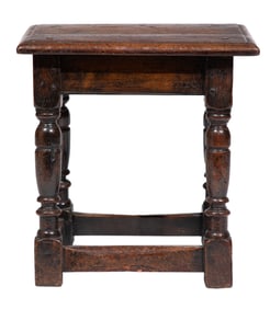 Antique Jacobean-Style Carved Oak Joint Stool