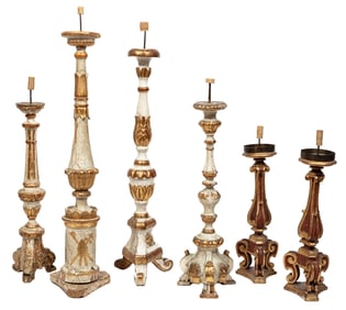 Group of Six Continental Polychrome Prickets