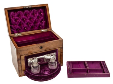 Antique English Burlwood Jewelry Box, 19th c.