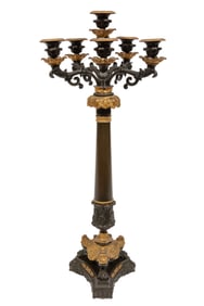 Charles X Gilt and Patinated Bronze Six-Light Candelabrum
