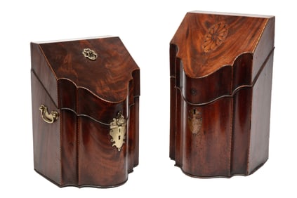 Two Antique English Inlaid Mahogany Knife Boxes