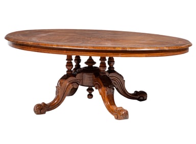 Victorian Marquetry and Burl Walnut Loo Table