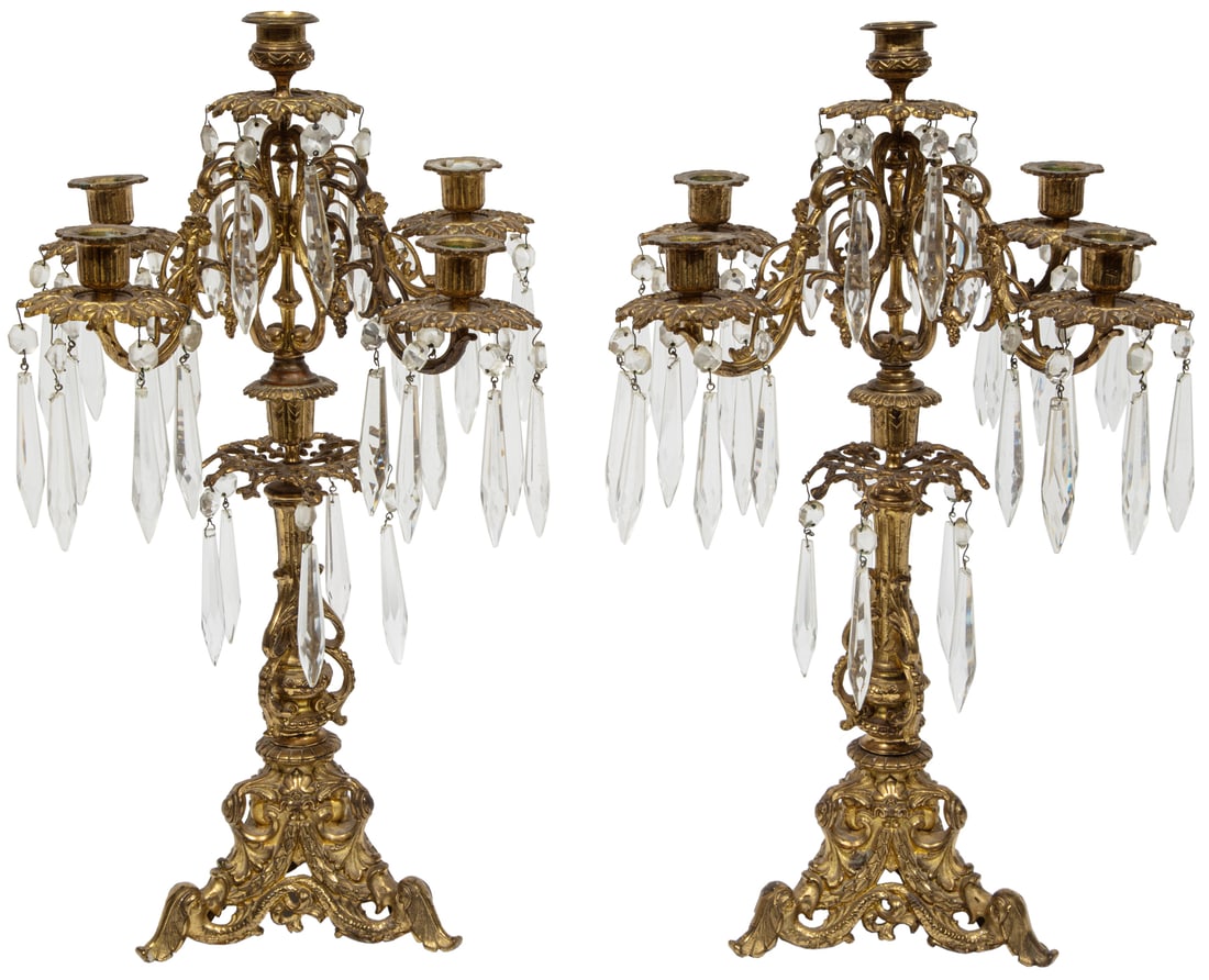 Pair of Antique French Brass Five-Light Candelabras (1 of 6)