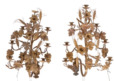 Pair of Antique French Gilt-Metal Seven-Light Sconces