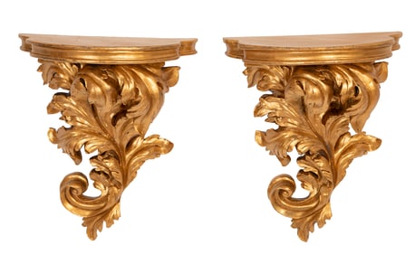 Pair of Continental Carved Giltwood Rococo Wall Brackets