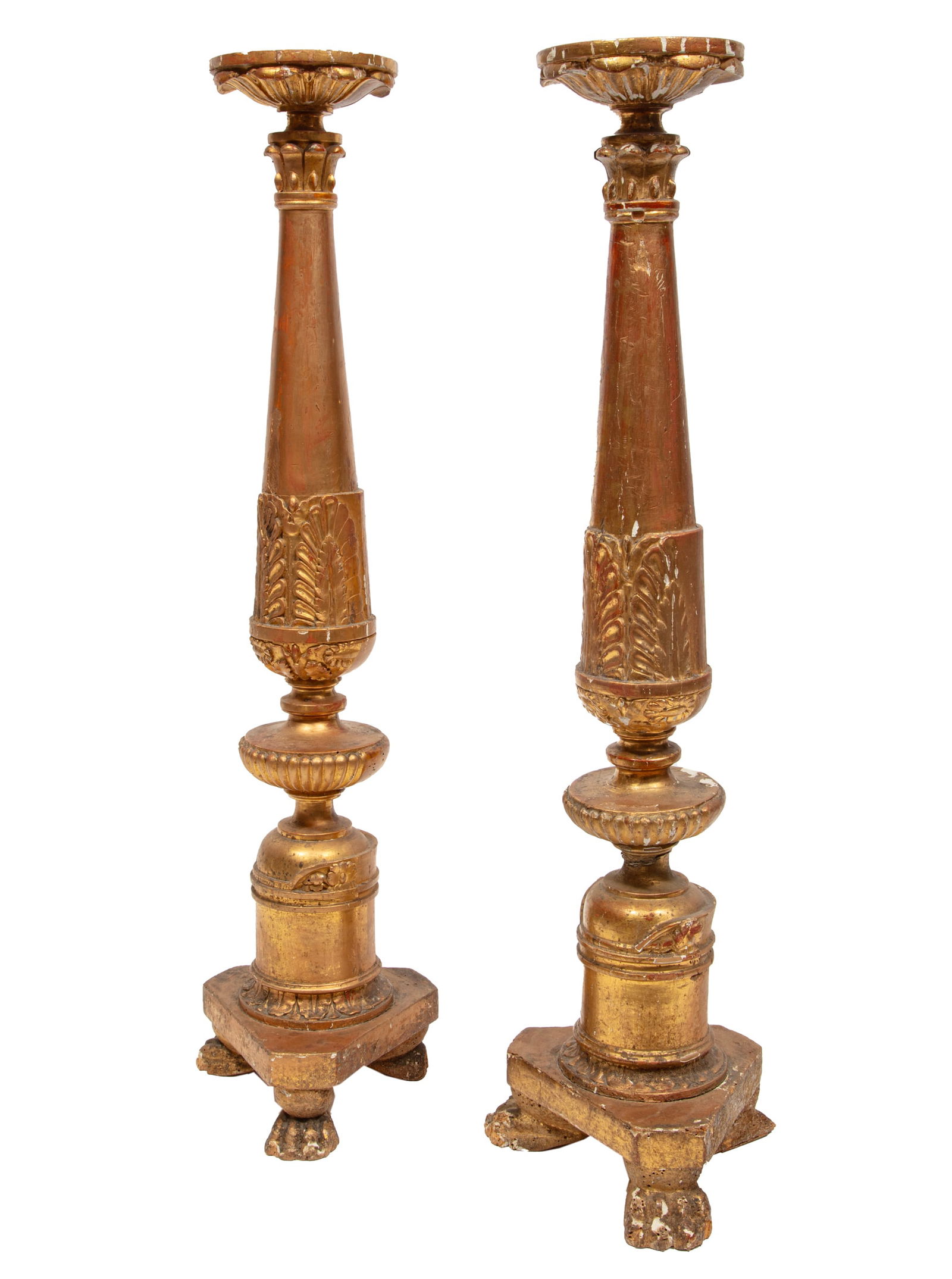 Pair of Italian Giltwood Prickets: Pair of Italian Giltwood Prickets30 1/2 in. (77 1/2 cm.)