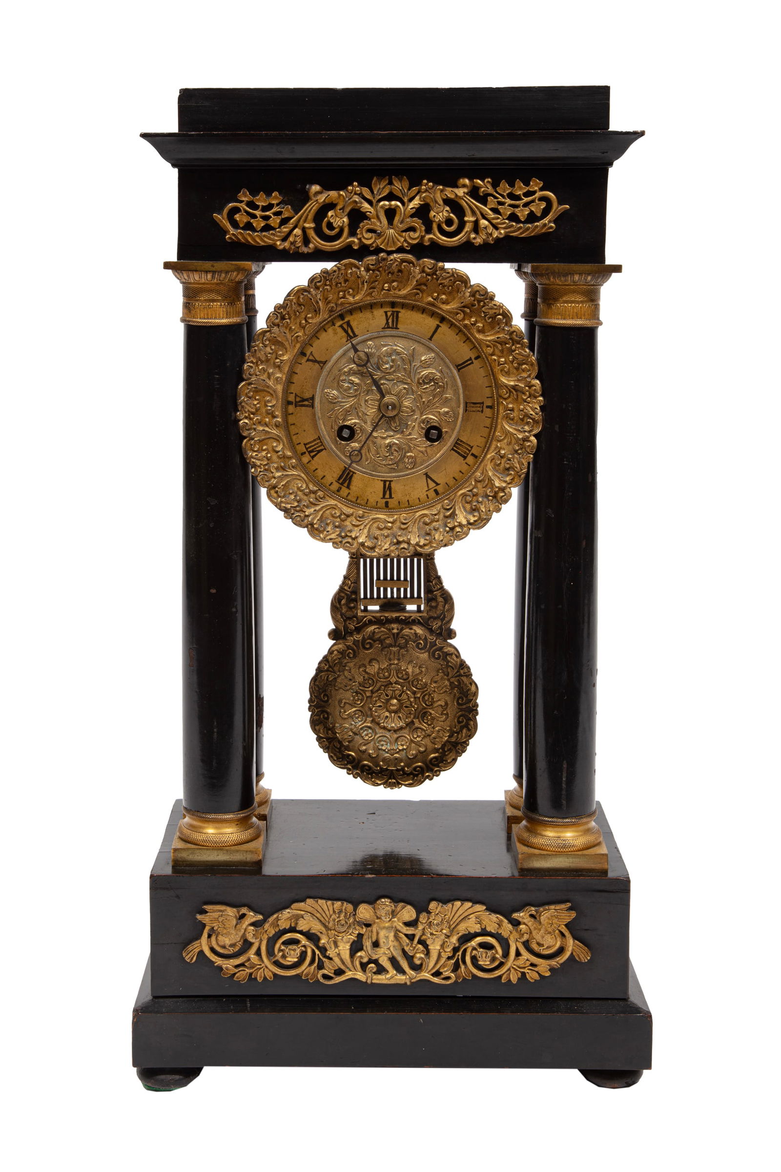 Antique French Bronze-Mounted Ebonized Wood Portico Clock (1 of 5)