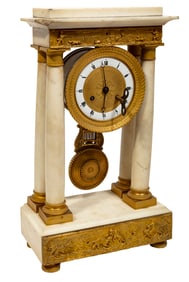 Antique French Bronze-Mounted Marble Portico Clock