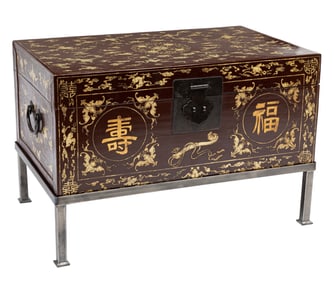 Chinese Gilt Decorated Lacquer "Longevity and Good Fortune" Storage Chest