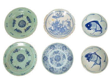 Collection of Six Chinese Blue and White Decorated Porcelain Dishes