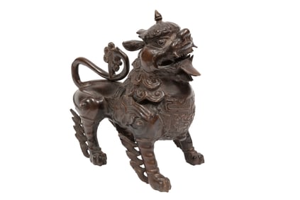Asian Bronze Buddhist Guardian Lion