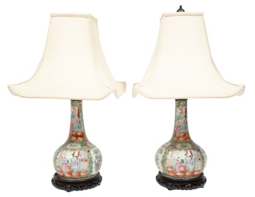 Pair of Chinese Export Famille Rose Porcelain Bottle Vases