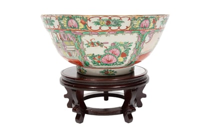 Chinese Export-Style Famille Rose Porcelain Punch Bowl