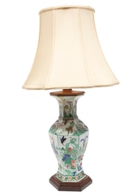 Chinese Famille Verte Porcelain Hexagonal Baluster Vase