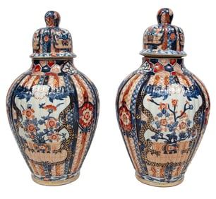 Pair of Modern Imari-Style Porcelain Covered Vases