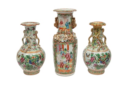 Three Chinese Export Famille Rose Porcelain Vases
