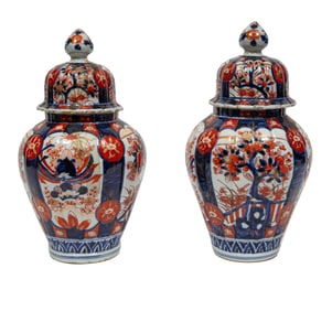 Pair of Japanese Imari Porcelain Covered Vases