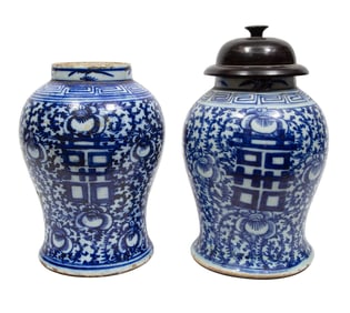 Two Large Chinese Blue and White Porcelain Jars