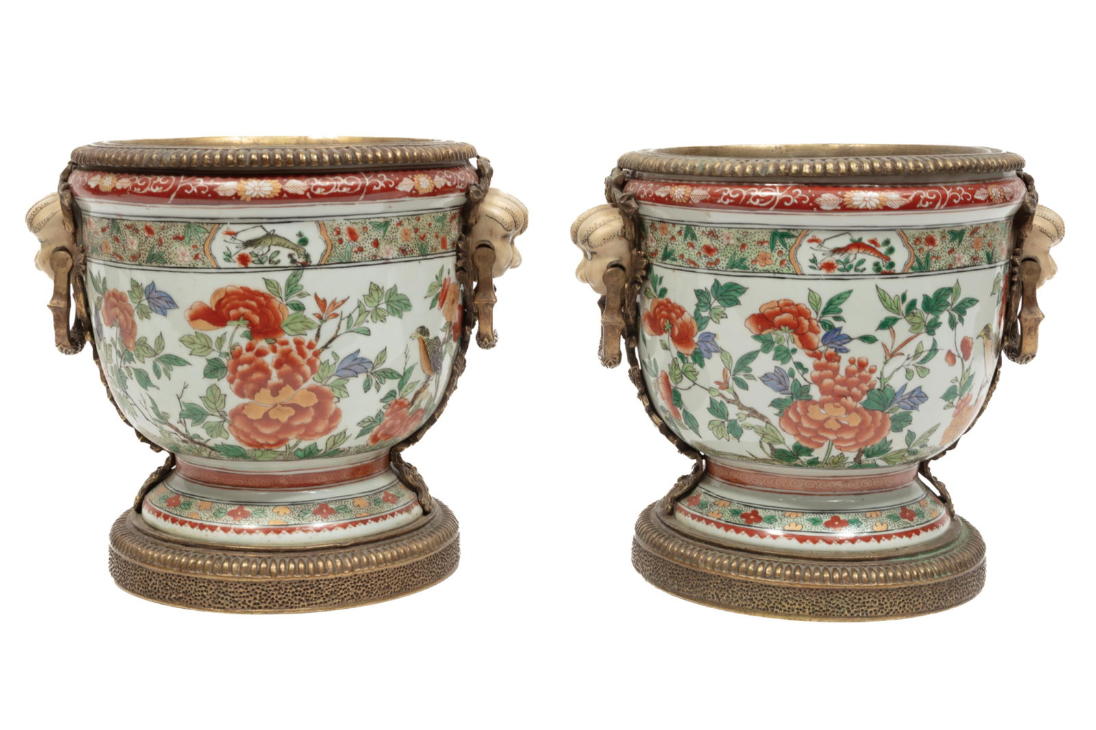 Pair of Chinese United Wilson Polychrome Porcelain and Gilt Metal Jardinieres (1 of 3)