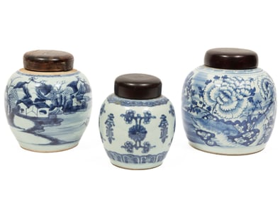 Three Chinese Blue and White Porcelain Jars