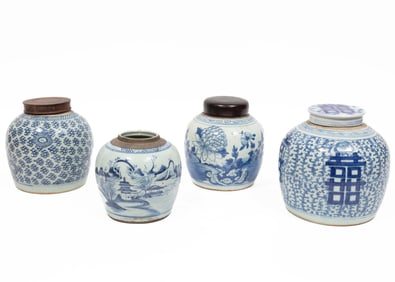 Four Chinese Blue and White Porcelain Jars