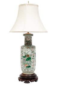 Chinese Famille Verte Porcelain Rouleau Vase