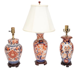 Three Japanese Imari Porcelain Vases and Jars