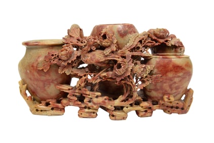 Chinese Carved Soapstone Triple Vase