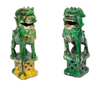 Two Chinese Glazed Pottery Buddhist Lions