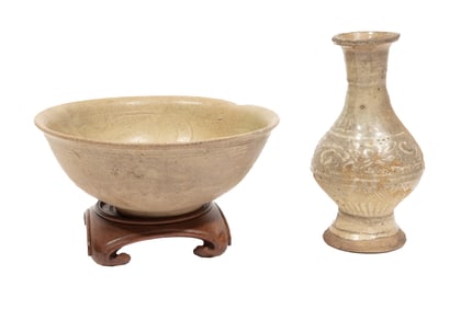 Two Antique Chinese Glazed Pottery Vessels