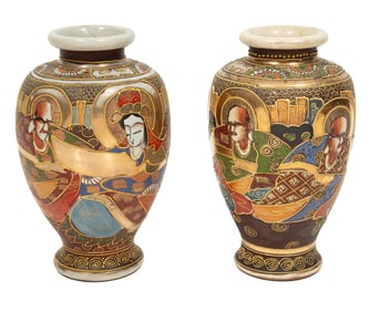 Pair of Japanese Satsuma-Type Stoneware Vases