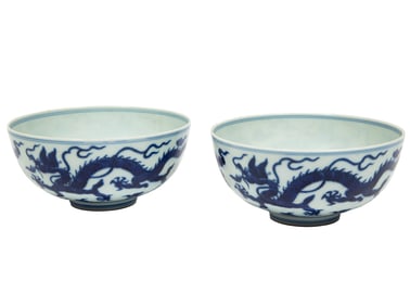 Pair of Chinese Blue and White Porcelain Bowls