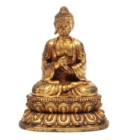 Miniature Chinese/Tibetan Gilt Bronze Buddha